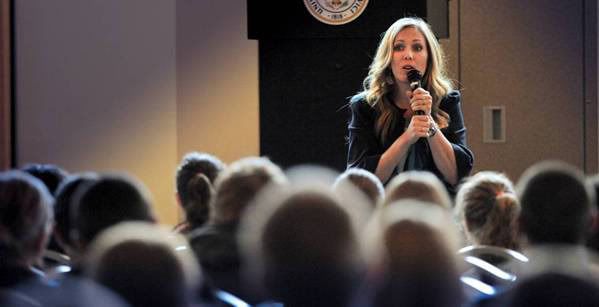 Photo:Melanie Pritchard speaks to audience in the Archdiocese of St. Louis, MO