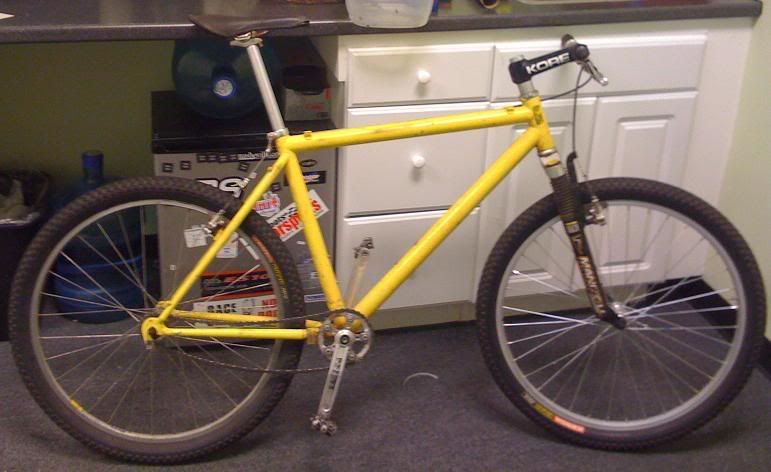 95 trek 7000 when I pulled it out of storage 2 years ago and started to convert it to a single speed.