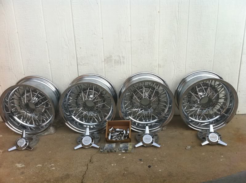 I found this set of rebuilt 14x7 Tru Spoke wheels with spacers and NOS 3 