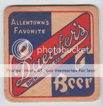 Daeufers Beer Coaster Allentown PA  